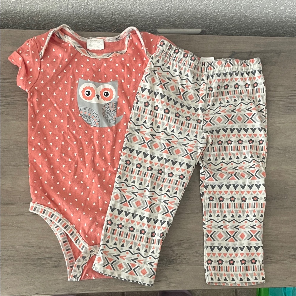 Adorable Coral Owl Print Kids Matching Set